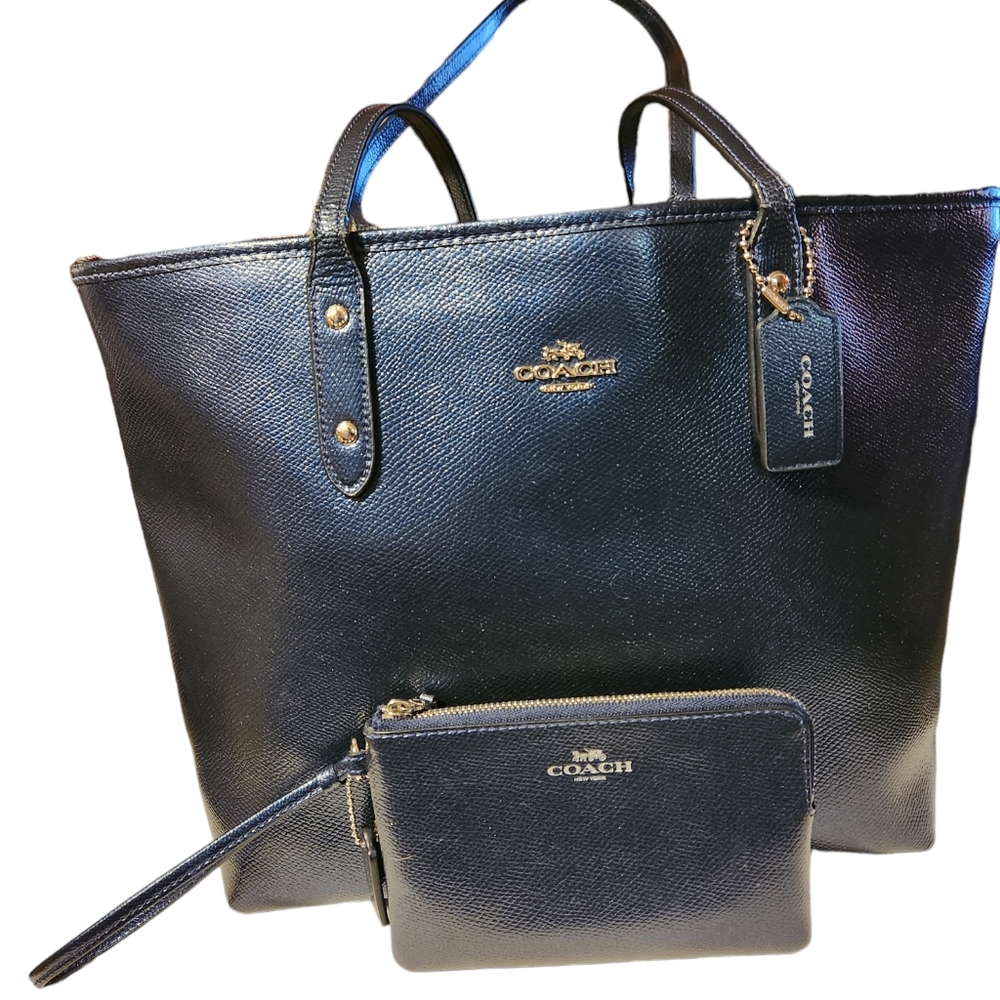 COACH MIDNIGHT BLUE BAG & MATCHING WALLET